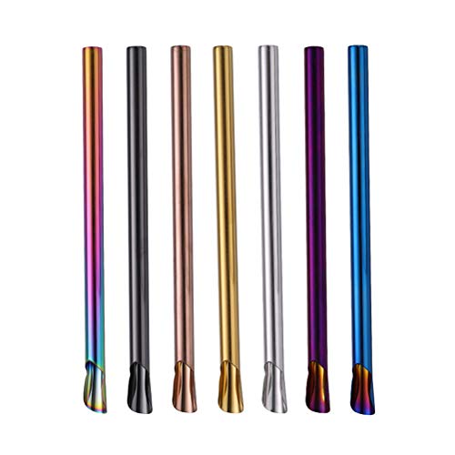 Luxshiny 7pcs Stainless Steel Straws Reusable Drinking Straw Creative Stirrer for Milk Tea Smoothie (Mixed Color)
