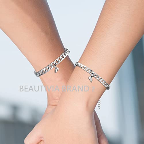 Image of Magnetic Couple Bracelets, 2 Pcs Adjustable Cuban link Chain Magnetic Heart Hand In Hand Bracelets Stainless Steel Matching Promise Best friend, Couples Bracelets for Friendship Love Boyfriend Girlfriend Women Men Gifts