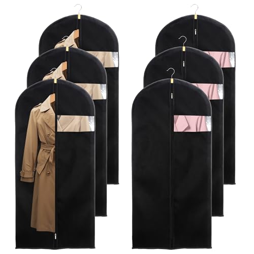 6 Pcs Custodie Sacchetti Vestiti in Tessuto non Tessuto da Appendere 60 x 140 cm, Copriabiti Riutilizzabili Nero Antipolvere con Finestra e Cerniera per Camicie, Completi, Giacche e Abiti