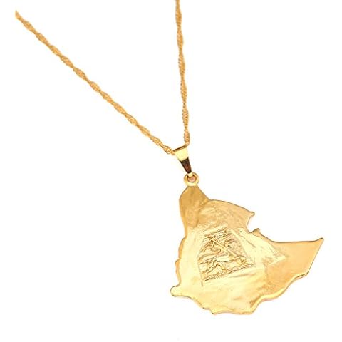 BR Gold Jewelry Original Ethiopian Map Necklace for Women Lion Eritrea Ethiopia Old Map Pendant Cover