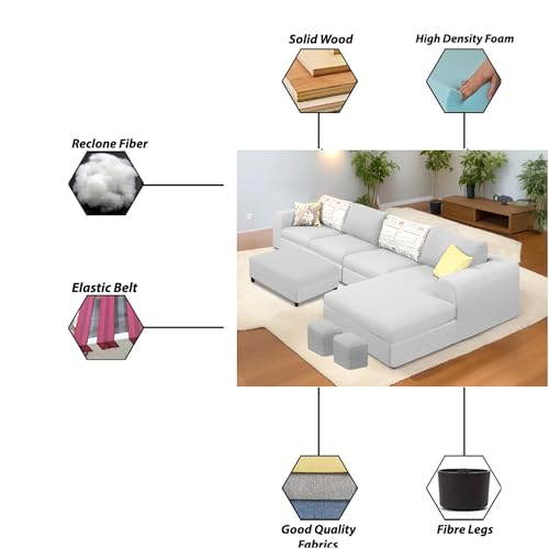 Image of Koza RHS 8 Seater L Shape Sofa Set with Center Table for Living Room (Grey Fabric) Premium Fabric Sofa