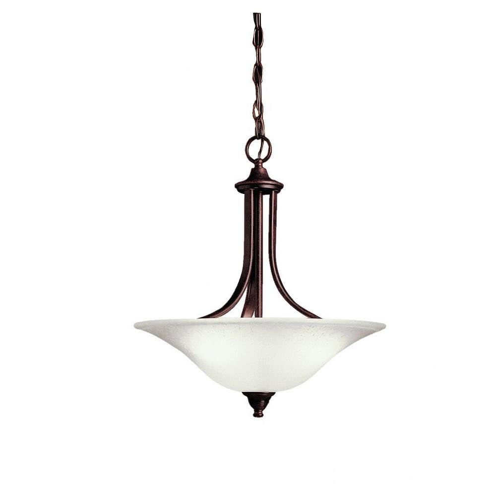 Kichler Dover 19" 3 Light Convertible Pendant or Semi Flush with Alabaster Swirl Glass in Tannery Bronze