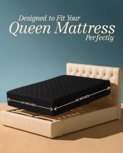 Image of Quilted Fitted Mattress Pad, Queen Mattress Protector Topper with Deep Pocket Stretches up to 16 Inches, Machine Washable Mattress Cover by Utopia Bedding (Black)