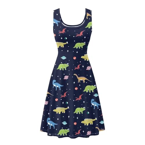 Image of Women Stylish Tank Dresses Sleeveless Round Neck Midi Casual Dress with Pocket for Summer