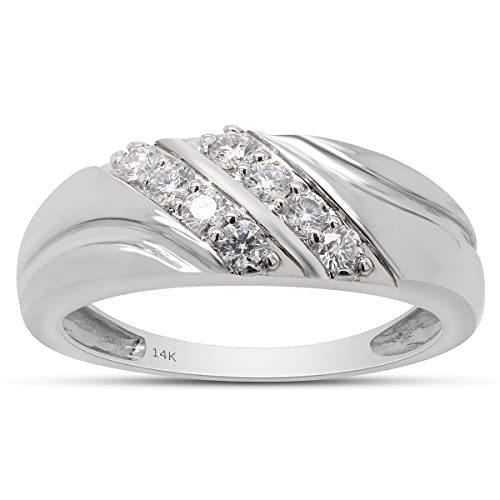 SAVEARTH DIAMONDS Men's Wedding Band Ring 1/4 CT Round Cut
