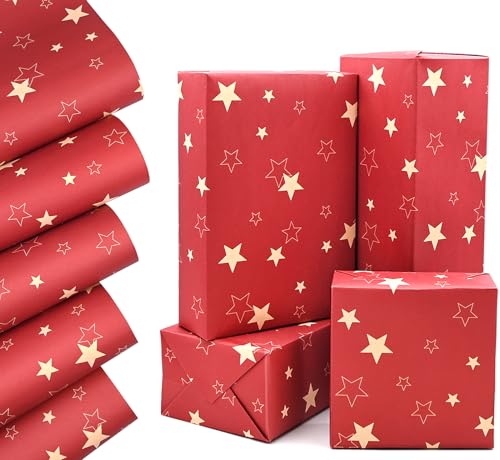 QRTDXP 50 x 70 cm Red Christmas Wrapping Paper, 5pcs Recycla