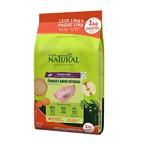 Ração Guabi Natural Cães Adultos Raças Médias e Grandes Frango e Arroz Bônus Bag – 13kg