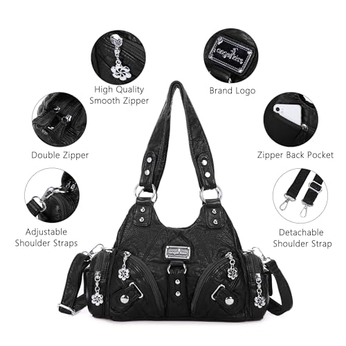 Image of Angel Kiss Purses for Women Small Hobo Shoulder Bags Vagen Leather Multi-Pocket Tote Bag with Zipper