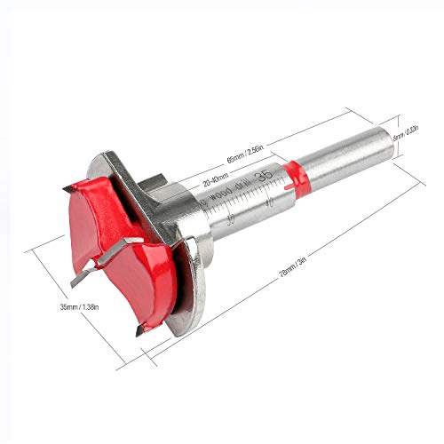 Forstnerbohrer 35mm, Forstner Bit Holzbohrer mit Rundschaft, Scharnierlochbohrer mit Tiefenanschlag(10-40mm), für Holzbearbeitung Mehrzweckbohrer