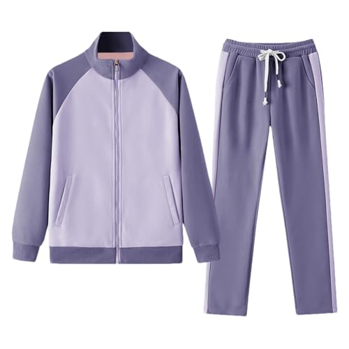 amropi Chándal de Mujer Chaqueta con Cremallera y Jogging Pantalones 2 Piezas Conjunto de Deportivo Morado, L