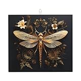 Abtropfmatte für Küchentheke – niedlicher goldener exquisiter Libellen-Druck, saugfähiges Abtropfpad, für Geschirr, Bar, 45,7 x 40,6 cm
