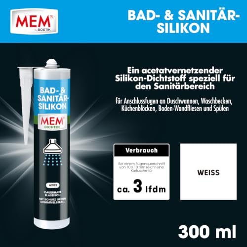 MEM Bad- & Sanitär-Silikon Weiß – 300 ml – Für Anschlussfugen im Bad – Ansicht 2