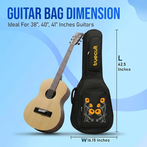 Image of True Cult Acoustic Guitar Bag /Cover with Foam Padding (Black) Strong and Durable for Multiple Sizes and Shapes Folk /Classical Guitars 38 inch, 39 inch, 40 inch, 41 inch (Sun-Flower)