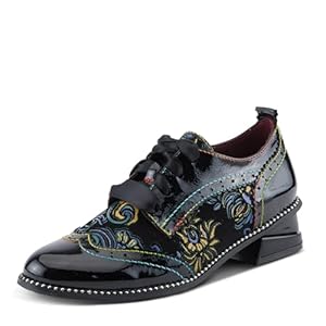 Spring Step L’Artiste Pradeep Women’s Oxford Bootie – Glossy Patent Leather, Edgy Studs, Modern Flair
