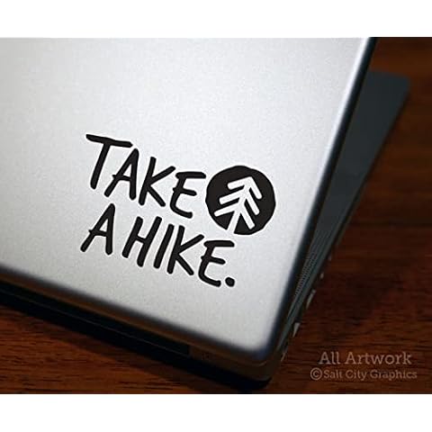 Take a Hike Decal - Hiking Sticker - Pine Tree Outdoors Nature - Laptop Decal for MacBook Notebook Sticker (4 inches Wide, Black) Cover