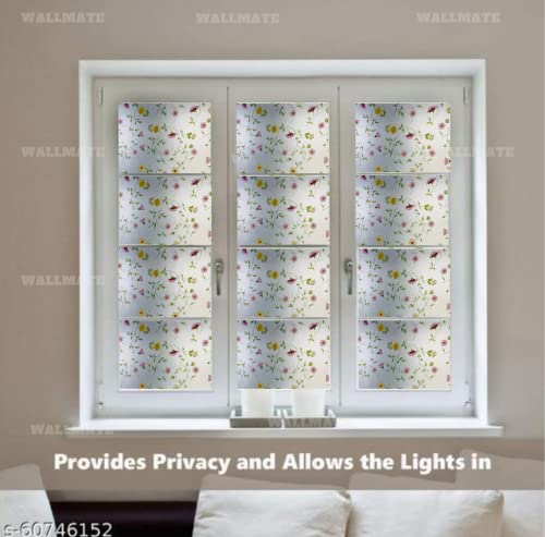 Image of WALLMATE Self Adhesive Window Film Frosted 3D Glass Door Window Frosted Film for Home /Office /Bathroom & Living Room Multicolor Frosted Film (16 x 175 Inch, Bail Flower)