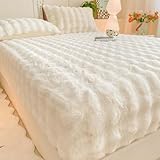 Genérico Funda De Colchón Mattress Protector Sábanas De Terciopelo Esponjosas De Forro Polar, Sábana Bajera Peluda con Fundas De Almohada, Protector De Colchón Y Cubrecama Grueso.(White,2 m)