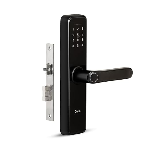 QUBO Smart Door Lock Essential from Hero Group | 5-Way Unlocking | Fingerprint | Pincode|RFID Card | Bluetooth Mobile App | Mechanical Key | OTP Access | WiFi (Optional) | Hub Sold Separately (Black) at Rs. 8990