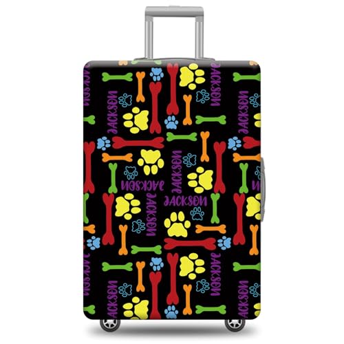 Dog Bone Paws Luggage Cover Custom Name Suitcase Cover Elastic Washable Travel Suitcase Protector Fits Style 4