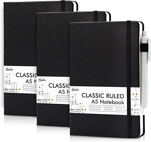 Carnet de notes A5 ligné rigide 128 pages lot de 3 pour prise de notes bureau