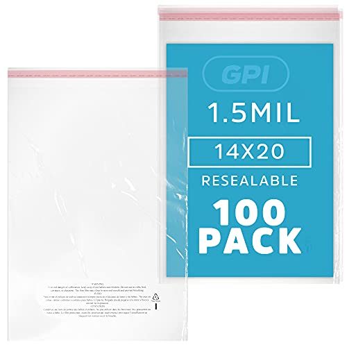 GPI - Pacote com 100 sacos de poliéster autoselados transparentes de 35,5 x 50,8 cm, 1,5 mil - sacos