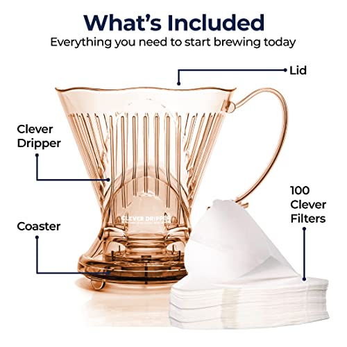 Clever Coffee Dripper & Filters, 18 oz Classic Design, BPA Free Plastic, 100 Filtersincl Coaster, Lid