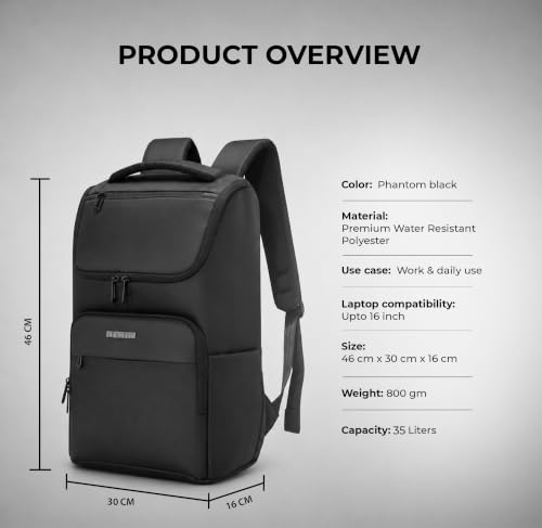 Image of LE KUEST Laptop Backpack | Unisex | Fits Laptop upto 16 Inch | Premium Water-Resistant Polyester | Built-in Trolley Strap | For office & Travel