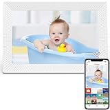 Skyzoo Cadre Photo numérique - Écran Tactile FHD IPS de 10,1' avec Wi-FI 2,4 GHz et 5 GHz, partagez des Photos à Distance Via l'application Frameo, pour Amis (Grain de Bois Marron)