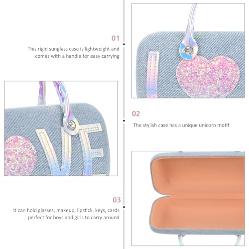 Image of DOITOOL Portable Children Glasses Case Lightweight Handheld Kids Glasses Box with Handle Travel Eyeglass Hard Shell Sunglasses Box 6.29X2.75X1.96In