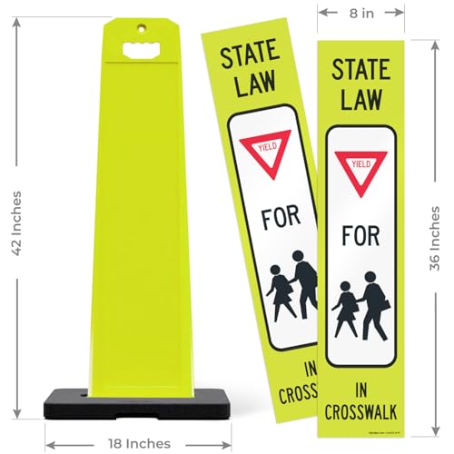 yield for pedestrians crosswalk sign for school zone and street crossing panel sign kit double sided 3m engineer grade reflective 20 lbs black portable rubber base impact resistant plastic frame