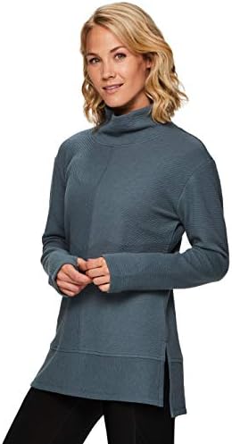 RBX Active Women's Quilted Lightweight Cowl Neck Tunic Pullover Sweatshirt F19 Green M