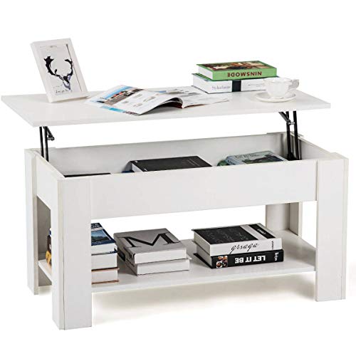 N/A Mesa de Centro elevable con Almacenamiento y Estante para Sala de Estar Dormitorio Sala de Estudio Oficina Moderna Simplicidad Elegante (Blanco)