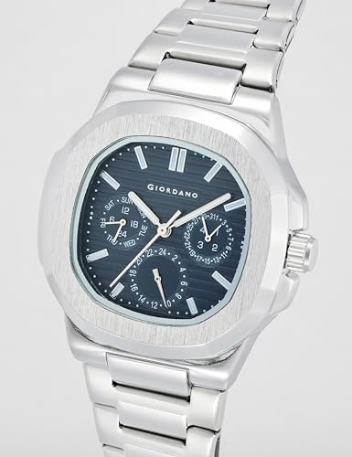 Image of GIORDANO Analog Multifunction Watch for Men - Textured Dial with Cushion Case, Luminous Index Markers, Stainless Steel Strap, Day & Date Display