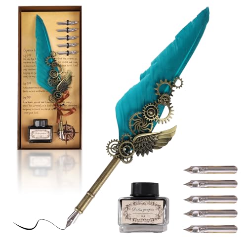 Vintage Quill Pen and Ink Set,Feather Pen and Ink Set Black Feath...