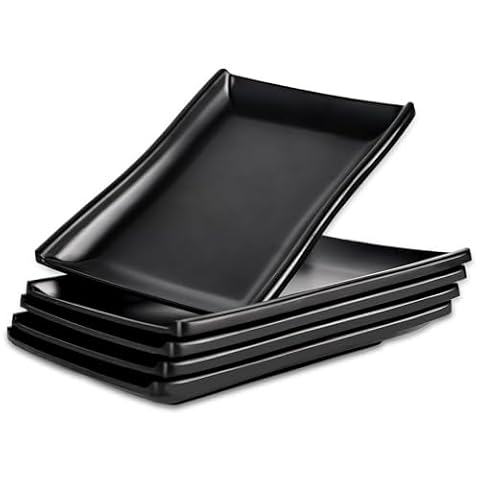 bssmmai 5 sztuk talerzy prostokątnych czarnych matowych, 19 x 13 x 2 cm, prostokątne, deserowe, do sushi, deserów, ciast, wołowiny, hotpotu itp