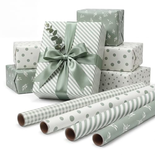 woric Sage Green Wrapping Paper 4 Rolls Gift...