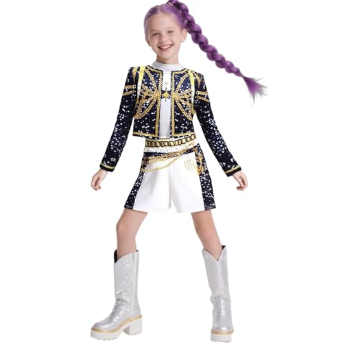 K Pop Demon Hunters Costume Rumi Zoey Cosplay Costume For Kids, Hunters Pop Singers Rumi Zoey Idol Stage Role Play Demon Hunters Outfits Halloween Dress Up For Women Girls (A05 140)