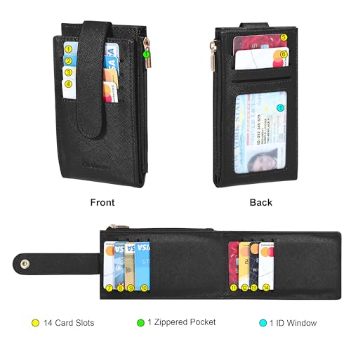 Image of Chelmon Womens Wallet Slim RFID Blocking Bifold Multi Card Case Wallet with Zipper Pocket (Black)