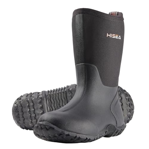 HISEA Kids Rain Boots Waterproof Neoprene Rubber Mud Boots Youth Rainboots Mid Calf Rain Shoes for Toddlers Kid Children Boys & Girls Outdoor Fishing Hiking Camping Garden Barn Farming Water Shoes