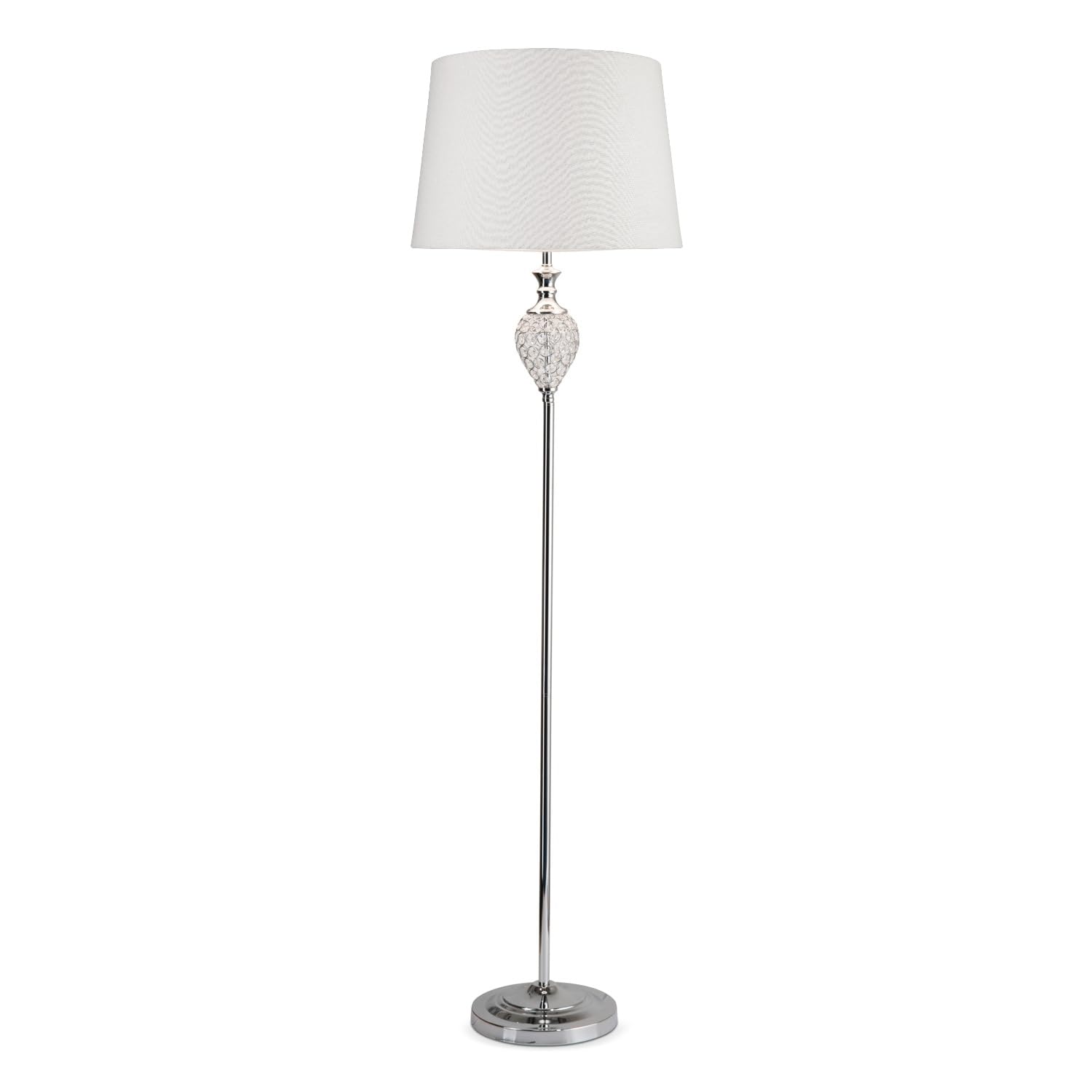 Lighting Supermarket Chrome & Crystal Hannah Luxury Elegant Floor Lamp With Ivory Linen Shade