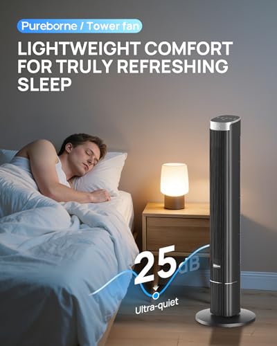 42” Tower Fan for Home Bedroom, WiFi, 25dB Ultra-Quiet, Black - Image 4