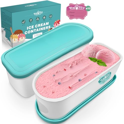 Walfos® Eisbehälter für Speiseeis 1.5L, Wiederverwendbare Hausgemachte Eiscreme-Behälter mit Silikon-Deckel, stapelbare Gefrierschrank-Aufbewahrungsbehälter für Joghurt, 2er-Set