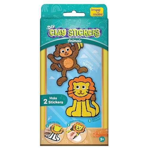 Image of Imagimake DIY Clay Stickers Animals | Create 2 Unique DIY Stickers Using Air Dry Clay | No Mess, Travel-Friendly | Birthday And Return Gifts For Kids Ages 3,4,5,6,Multicolor