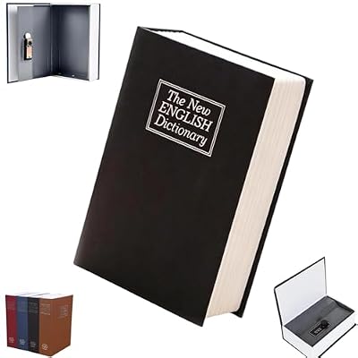 Book Shaped Security Lock Box, Book Safe Combination Lock, Hidden Metal Money Box for Cash, Passports and Jewelry, Compact Stash Organizer for Home Office (Black, M)
