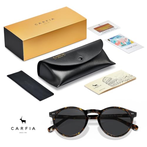 Image of CARFIA Vintage Round Polarized Sunglasses for Men Handcrafted Acetate Frame