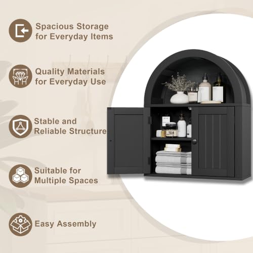 Image of ChooChoo Arched Wall Cabinet, Double Door Medicine Cabinet with Shelf