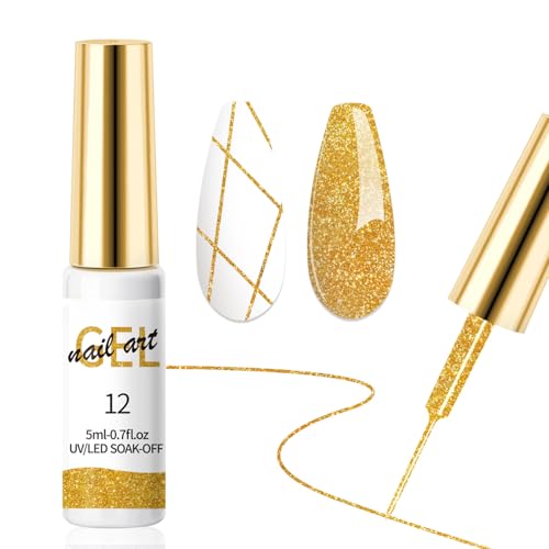 AOBOO Gel Nail Polish Platinum Gold Glitter Liner Painting Gel Get Creative Drawing for Nail Art Colors Decoration Easily Design Fashion Nail Art Polish