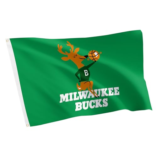 Desert Cactus Milwaukee Bucks Flag NBA 100% Polyester Indoor Outdoor 3x5 feet National Basketball Association Team Flags (Vintage Flag 1)