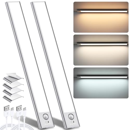 Lámpara de armario LED, 2 lámparas LED recargables de cocina, regleta de 20 cm, regulable, lámpara de armario inalámbrico, luz detectora de movimiento interior, 68 ledes, para interior, luz nocturna