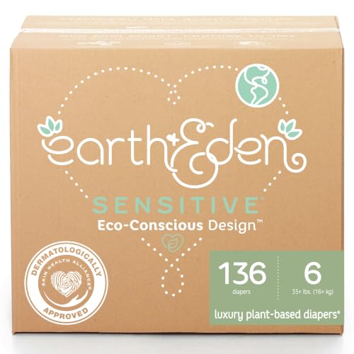 Image of Earth & Eden Sensitive Baby Diapers, Size 6, No Harsh Chemicals, 136 ct | Eco-Conscious, Hypoallergenic, No Harsh Chemicals, Dermatologically Approved